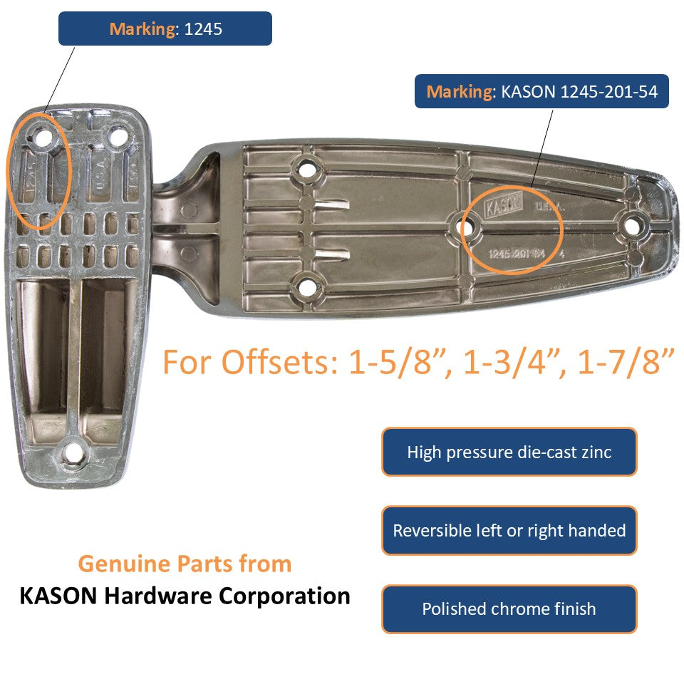 Kason 1245 Reversible Cam-Rise Walk-In Hinge, 1-5/8", 1-3/4", 1-7/8" Offset
