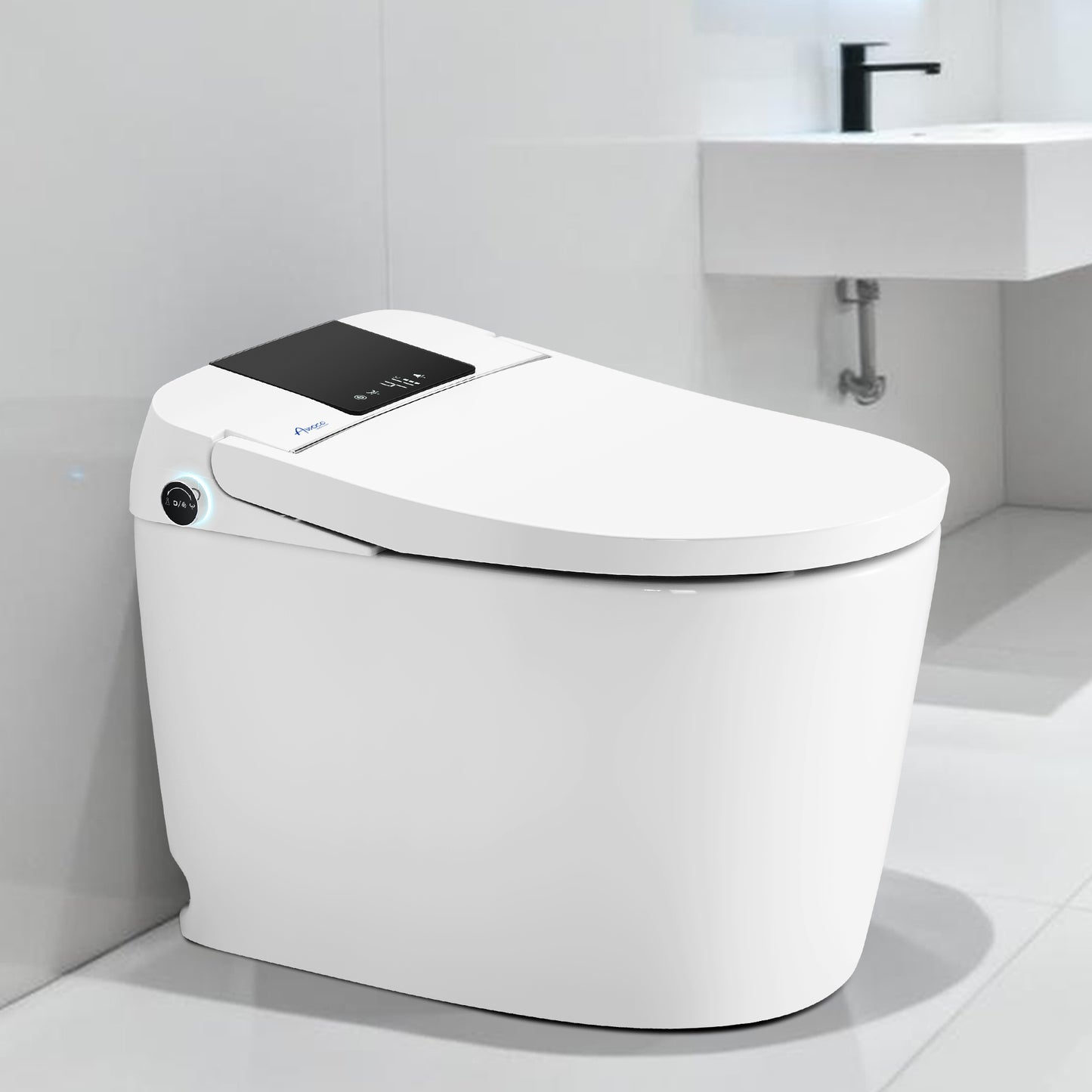 Awoco Smart Toilet with Bidet, One Piece Bidet Toilet with Heated Seat, Auto Open & Close Lid, Foot Sensor Flush, Warm Water Wash & Dryer, Wireless Remote, LED Display (White)