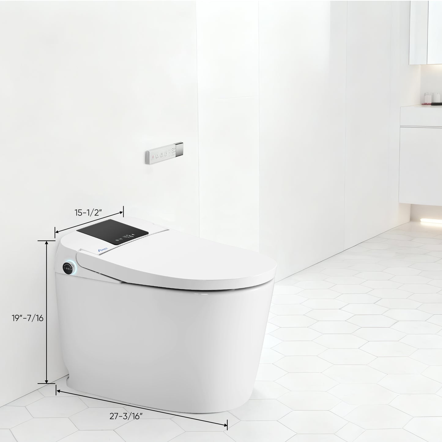 Awoco Smart Toilet with Bidet, One Piece Bidet Toilet with Heated Seat, Auto Open & Close Lid, Foot Sensor Flush, Warm Water Wash & Dryer, Wireless Remote, LED Display (White)