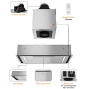 RH-IT06-CR Ceiling Mount Range Hood Split Insert with 2 light bars, touch sensor panel, and remote control