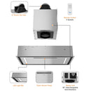 RH-IT06-CR Ceiling Mount Range Hood Split Insert with 2 light bars, touch sensor panel, and remote control