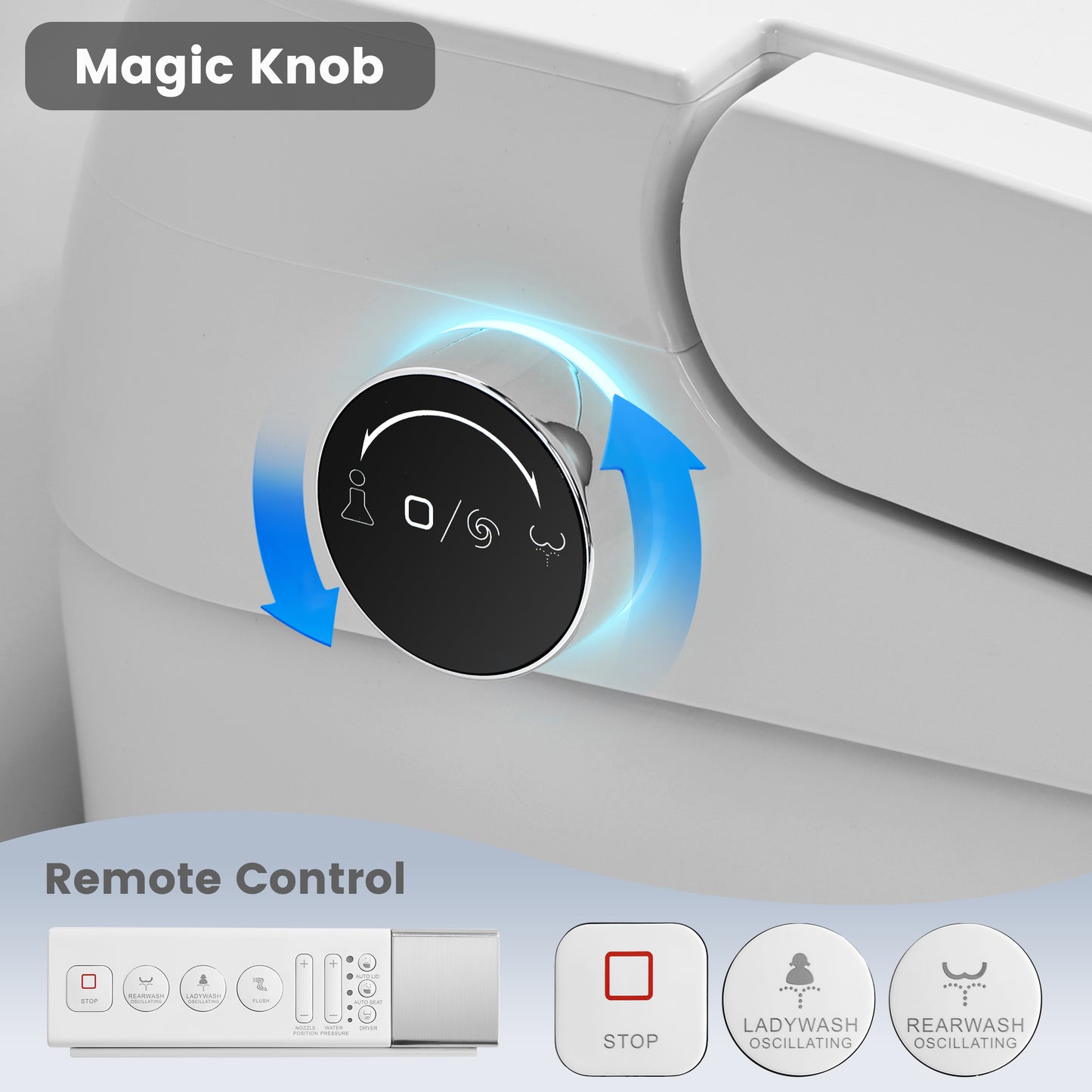 Awoco Smart Toilet with Bidet, Smart Bidet Toilet with Heated Seat, Auto Open Close, Foot Sensor Flush, Warm Water & Dryer, Remote Control, Digital Display, One Piece Toilet with Tank