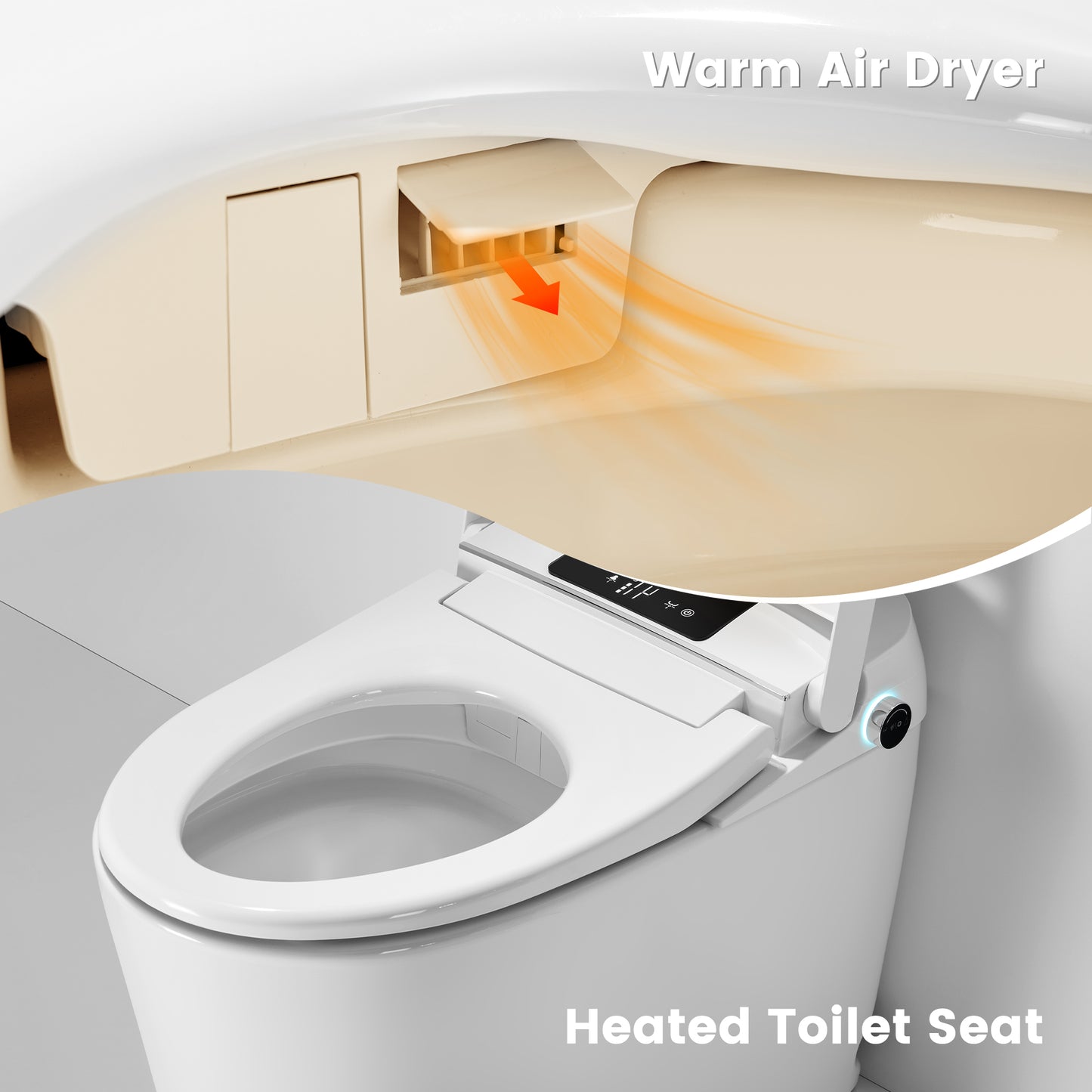 Awoco Smart Toilet with Bidet, One Piece Bidet Toilet with Heated Seat, Auto Open & Close Lid, Foot Sensor Flush, Warm Water Wash & Dryer, Wireless Remote, LED Display (White)