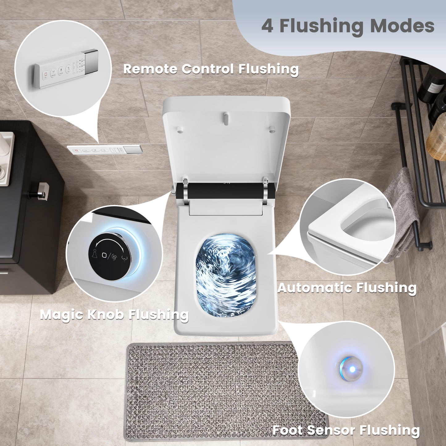 Awoco Smart Bidet Toilet, Smart Bidet with Toilet Built in, Heated Seat, Auto Open & Close Lid Seat, Foot Sensor Operation, Auto Flush, Warm Water & Dryer, Remote Control, LED Display (White)