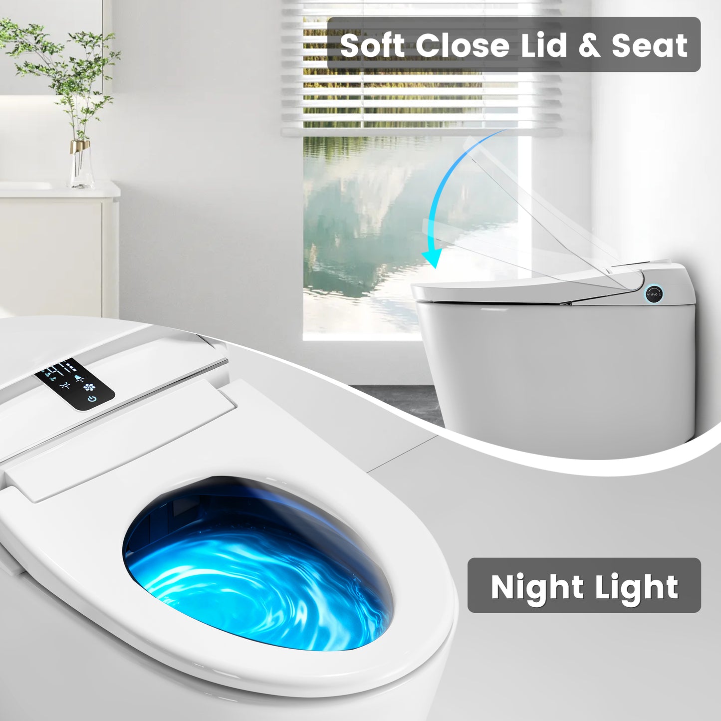 Awoco Smart Toilet with Bidet, Smart Bidet Toilet with Heated Seat, Auto Open Close, Foot Sensor Flush, Warm Water & Dryer, Remote Control, Digital Display, One Piece Toilet with Tank