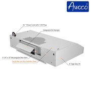 Awoco 30 inch under cabinet range hood with 3-1/4"x10" Rectangular rear vent