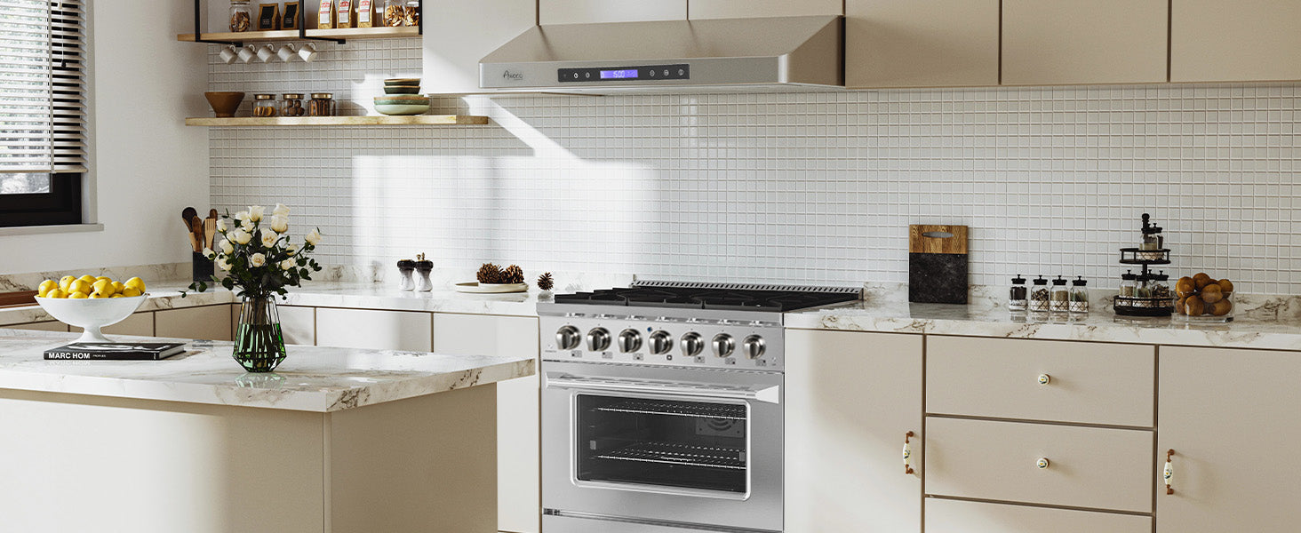 Awoco 30 inch Under Cabinet Range Hood Installed in Modern Kitchen