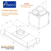 Awoco RH-IT08 11-3/4"D Super Quiet Split Insert Stainless Steel Range Hood, 4 Speeds with a 8” Blower Unit, 1000CFM, Mesh Filters, LED Lights