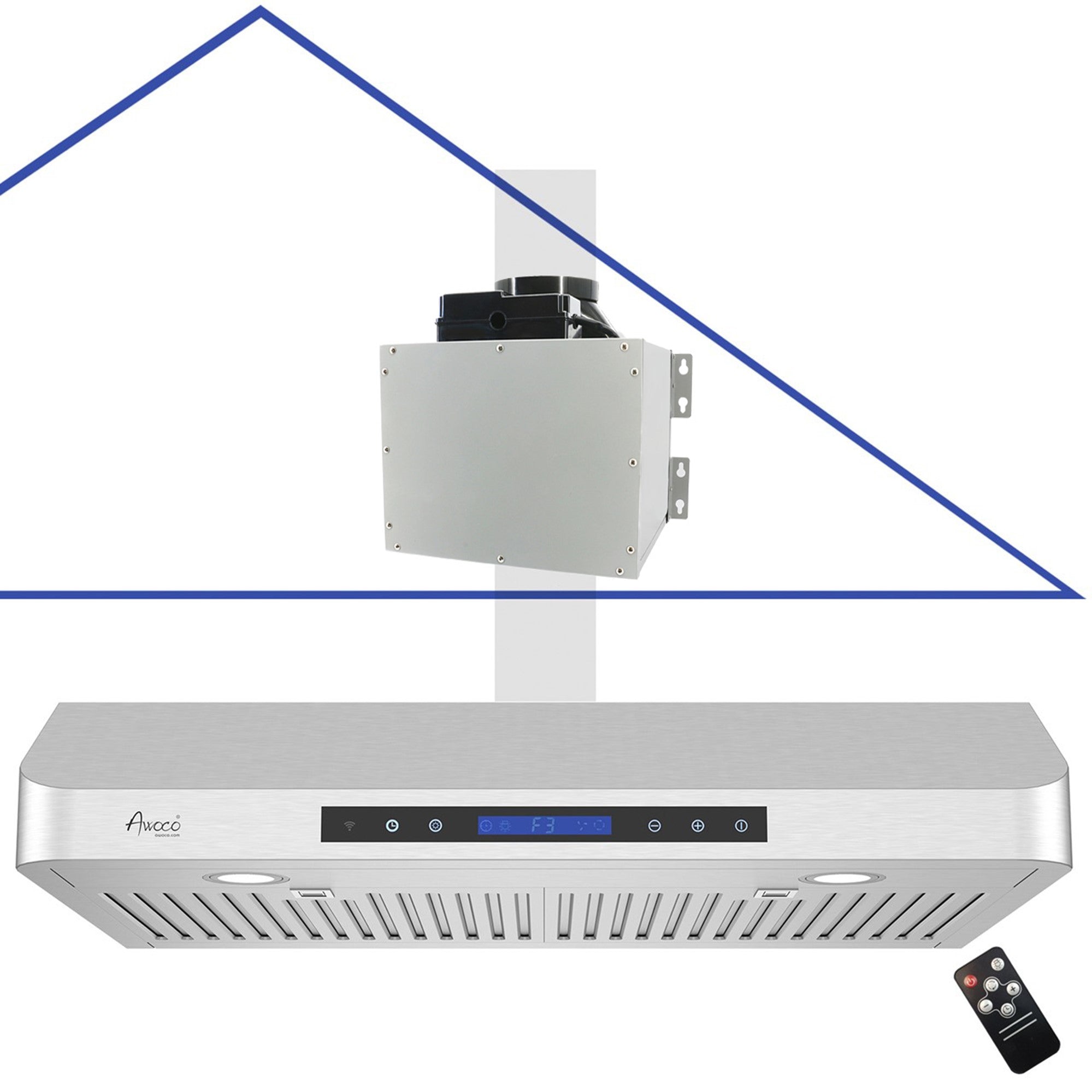 30 Inch Quiet Split Range Hood with Blower unit and Remote Control