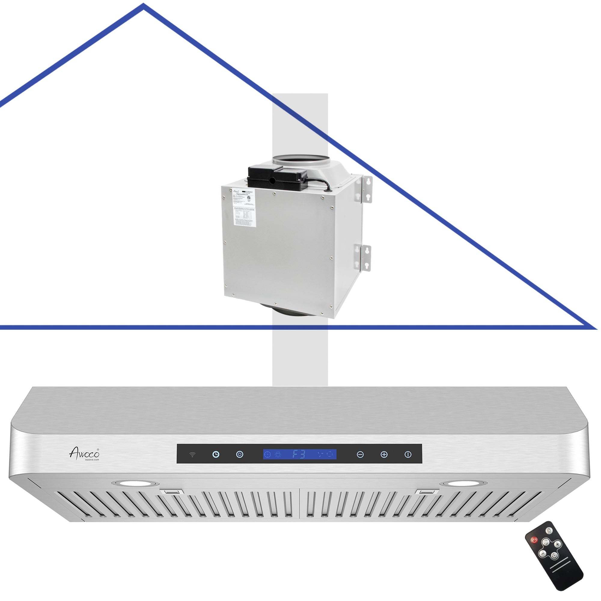 30 Inch Quiet Split Range Hood with Blower unit and Remote Control