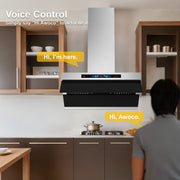 Awoco RH-SX Wall Mount Range Hood, Side-Draft Design, 4 Speeds Exhaust Fan with 800 CFM, Voice, Gesture, Touch & Remote Control, 6" Vent, Dimmable LED Light Bars