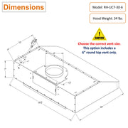 RH-UC7-30 Under Cabinet Range Hood Stainless Steel Gesture