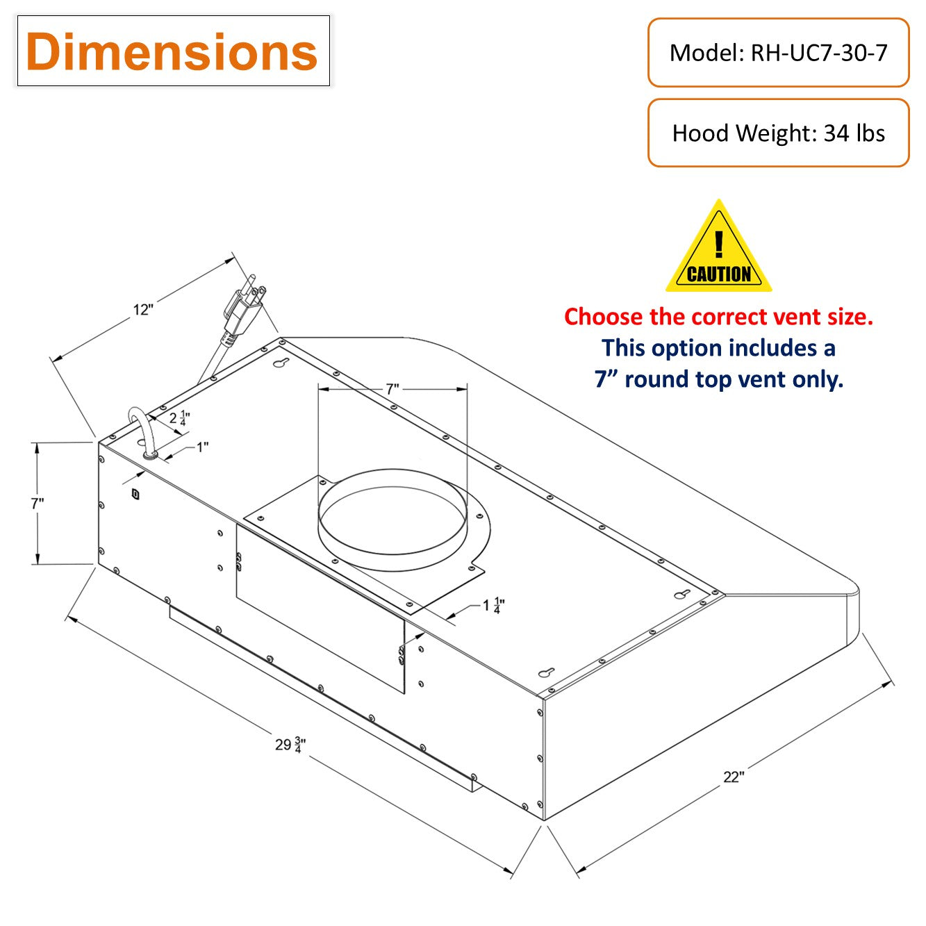RH-UC7-30 Under Cabinet Range Hood Stainless Steel Gesture