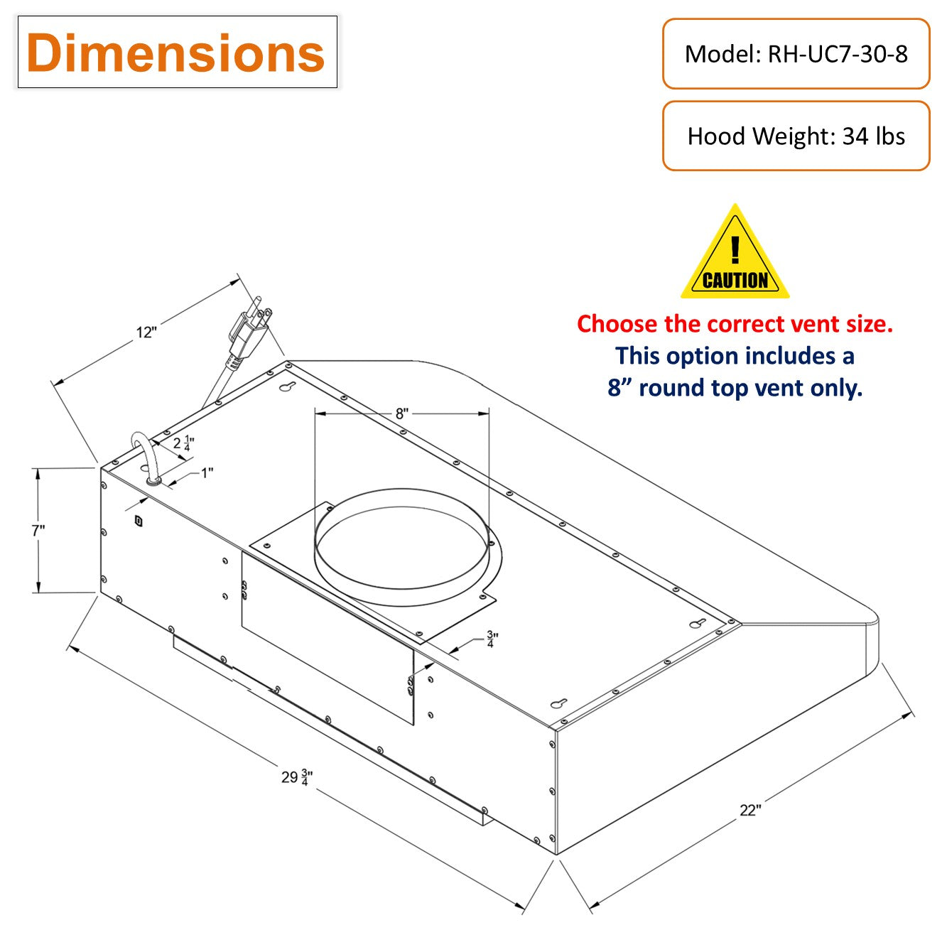 RH-UC7-30 Under Cabinet Range Hood Stainless Steel Gesture