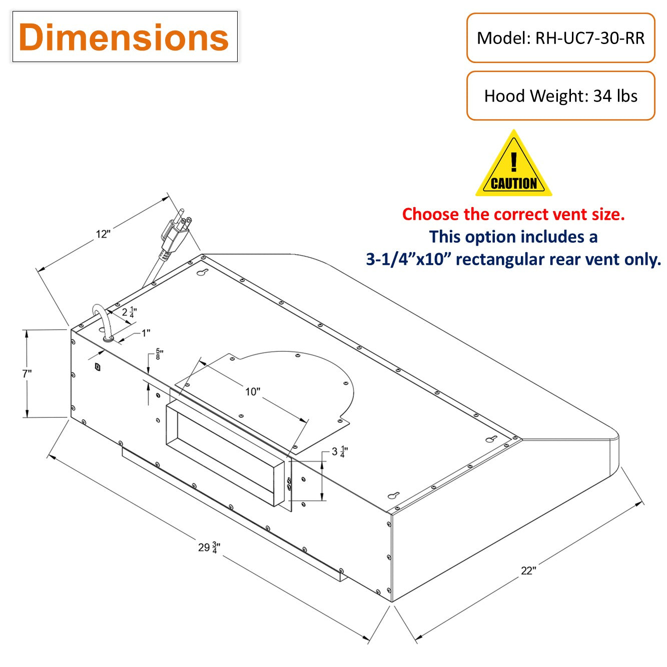 RH-UC7-30 Under Cabinet Range Hood Stainless Steel Gesture