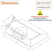 RH-UC7-30 Under Cabinet Range Hood Stainless Steel Gesture