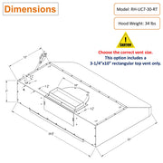 RH-UC7-30 Under Cabinet Range Hood Stainless Steel Gesture