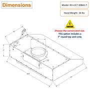RH-UC7-30 Under Cabinet Range Hood Black Stainless Steel Gesture