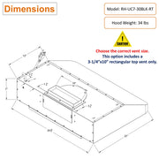 RH-UC7-30 Under Cabinet Range Hood Black Stainless Steel Gesture