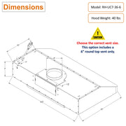 RH-UC7-36 Under Cabinet Range Hood Stainless Steel Gesture Control