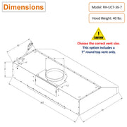 RH-UC7-36 Under Cabinet Range Hood Stainless Steel Gesture Control