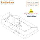 Awoco 36 inch Black Stainless Steel under cabinet range hood with 6 inch top vent dimension