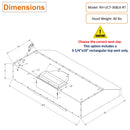 Awoco 36 inch Black Stainless Steel 3-1/4 x 10 inch Rectangular top vent under cabinet range hood with 8 inch top vent dimension