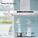 Awoco RH-WT-V Wall Mount Range Hood, T-Shape Kitchen Hood with 800 CFM, Voice, Gesture, Touch & Remote Controls, Stainless Steel, 6" Vent, Dimmable LED Lights, Baffle Filters, Adjustable Chimney