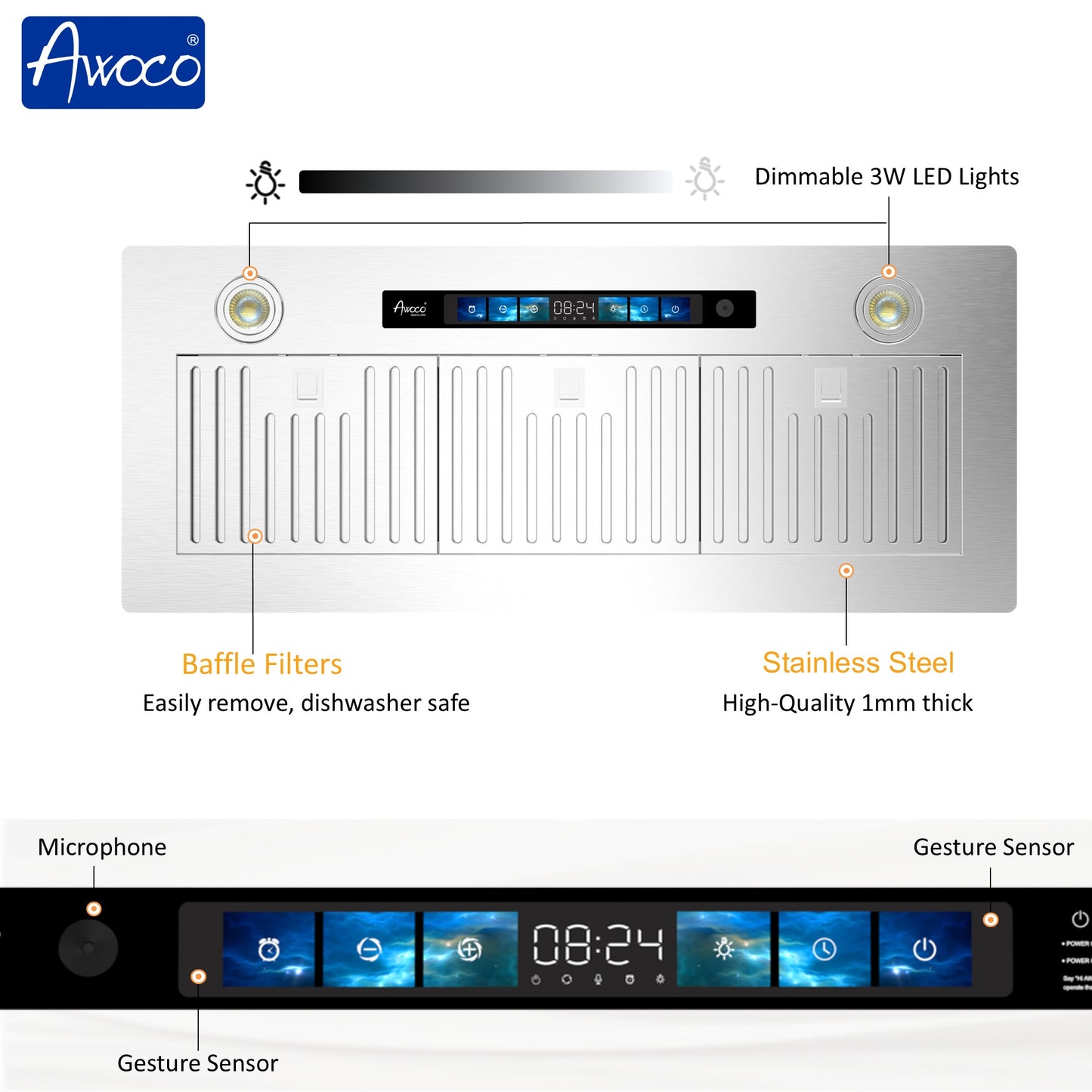 RH-IT06-V Ceiling Mount Range Hood - Split Insert - 800CFM - 6" Blower