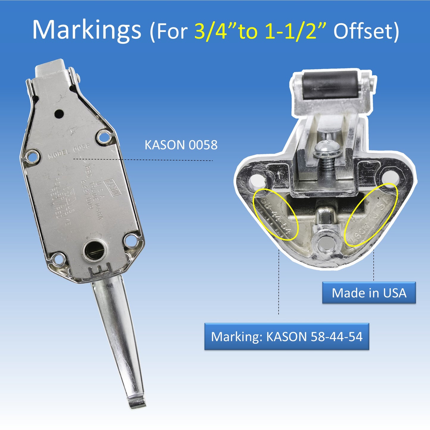 Kason 0058 Chrome Finish Latch with Strike 3/4" to 1-1/2" Offset Markings