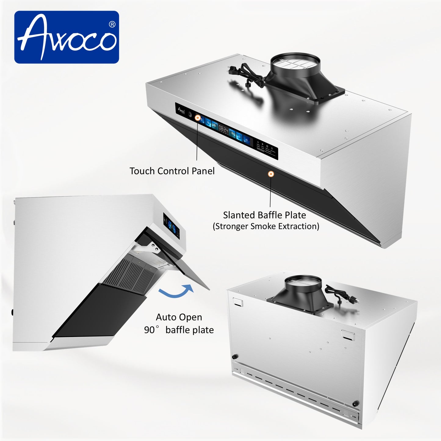 Awoco 36 inch under-cabinet stainless steel  slant vent range hood with Touch Control