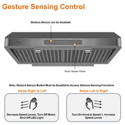Awoco 30 inches Black Stainless Steel Under Cabinet Range Hood with Gesture Control Feature