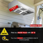 Awoco 48" Outdoor BBQ Vent Hood 18" High Type 304 Stainless Steel, 4 Speeds 2000 CFM, Dual Blowers, Adjustable LED Lights, 8” Round Top Vent