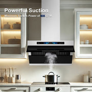 Awoco RH-SX Wall Mount Range Hood, Side-Draft Design, 4 Speeds Exhaust Fan with 800 CFM, Voice, Gesture, Touch & Remote Control, 6" Vent, Dimmable LED Light Bars