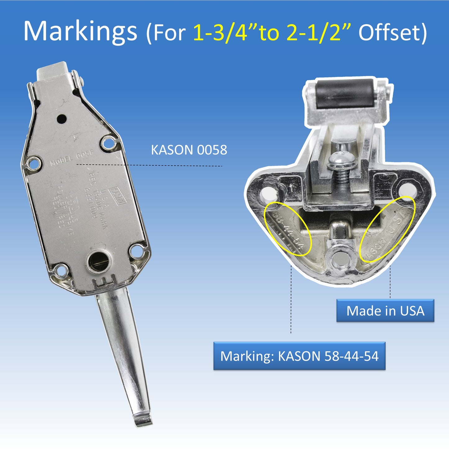 Kason 0058 Chrome Finish Latch with Strike 1-3/4" to 2-1/2" Offset Markings