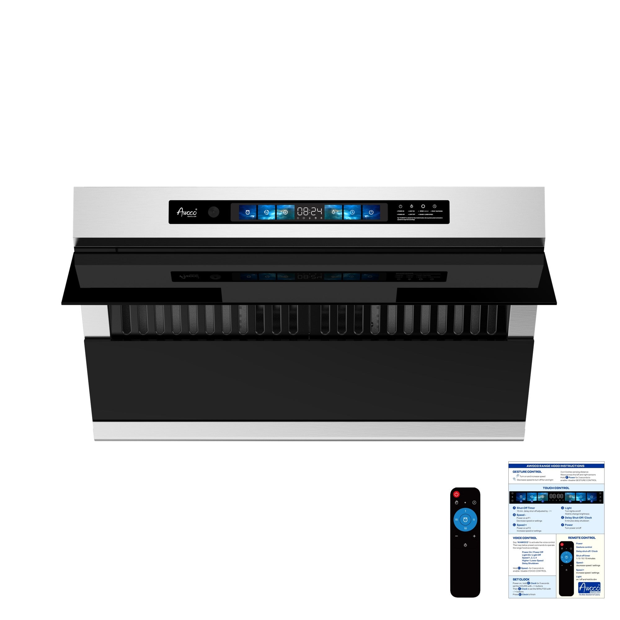 Awoco 30 inch RH-SX 800 CFM under-cabinet slant vent range hood with remote control