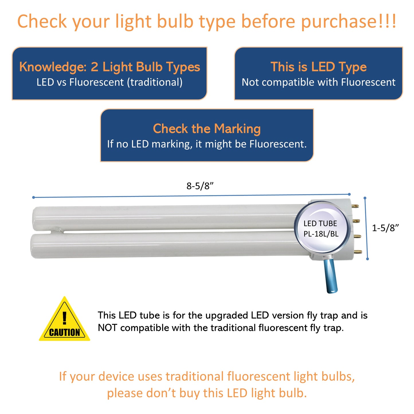 Awoco Type C-LED UV Tube PL-18L/BL 5 W LED UV Light Bulb for Wall Mount Sticky Fly Trap Lamp FT-1C18-LED