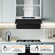 Awoco RH-SX Wall Mount Range Hood, Side-Draft Design, 4 Speeds Exhaust Fan with 800 CFM, Voice, Gesture, Touch & Remote Control, 6" Vent, Dimmable LED Light Bars