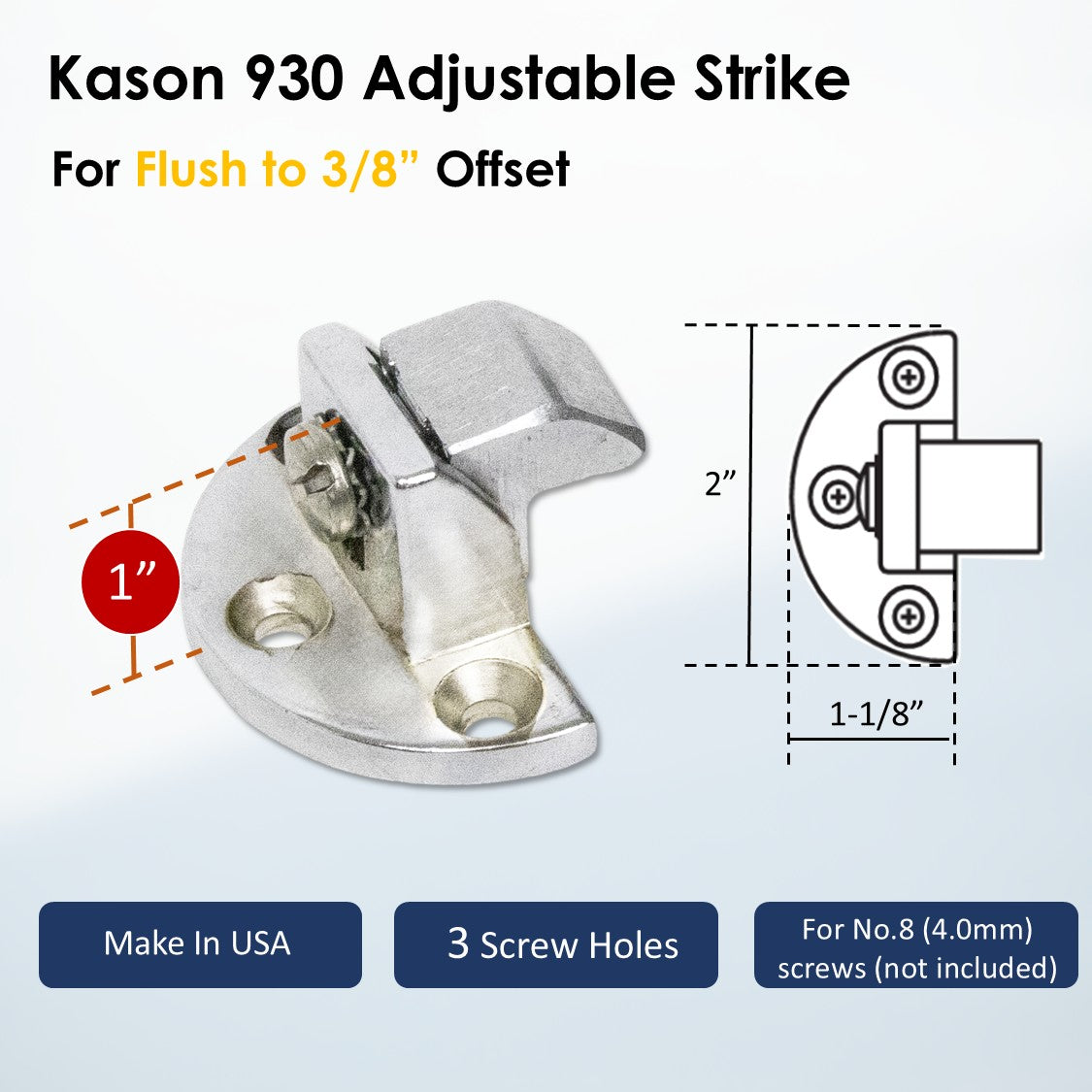 Kason 930 Adjustable Strike for Flush to 3/8" Offset