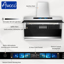 Awoco RH-SX Wall Mount Range Hood, Side-Draft Design, 4 Speeds Exhaust Fan with 800 CFM, Voice, Gesture, Touch & Remote Control, 6" Vent, Dimmable LED Light Bars