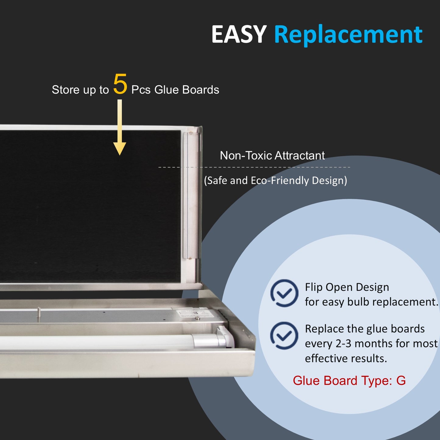 Awoco FT-2G30SS 12W LED Stainless Steel 100V-240V Wall Mount Sticky Fly Trap Lamp for Capturing Flies, Mosquitoes, Moths and Flying Insects, Perfect for home, restaurants, kitchens, warehouses