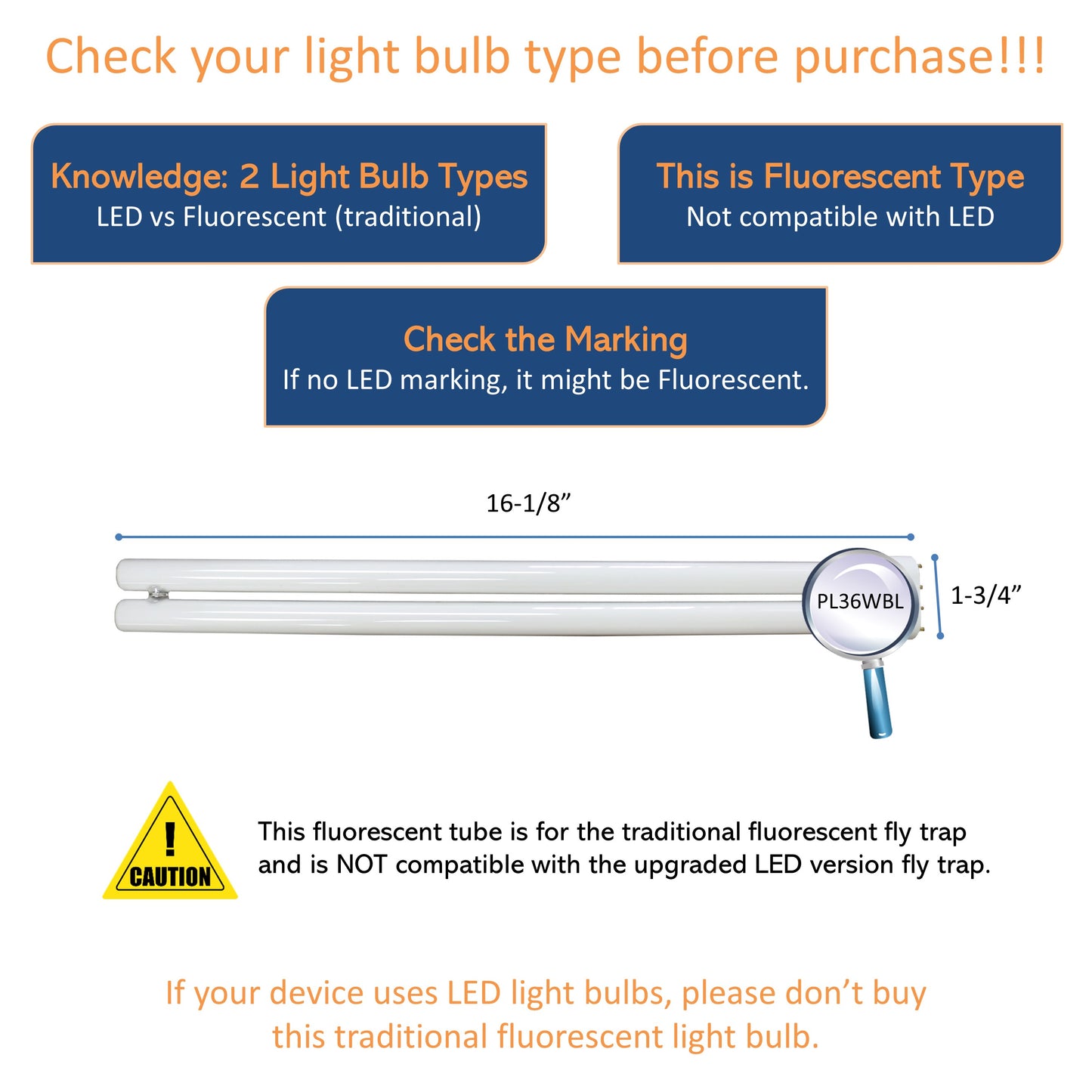 Awoco Type E-FL UV Tube PL 36W BL Fluorescent UV Light Bulb for Wall Mount Sticky Fly Trap Lamp FT-1E36
