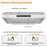 Awoco 30 inches Stainless Steel Under Cabinet Range Hood with Gesture Control Feature