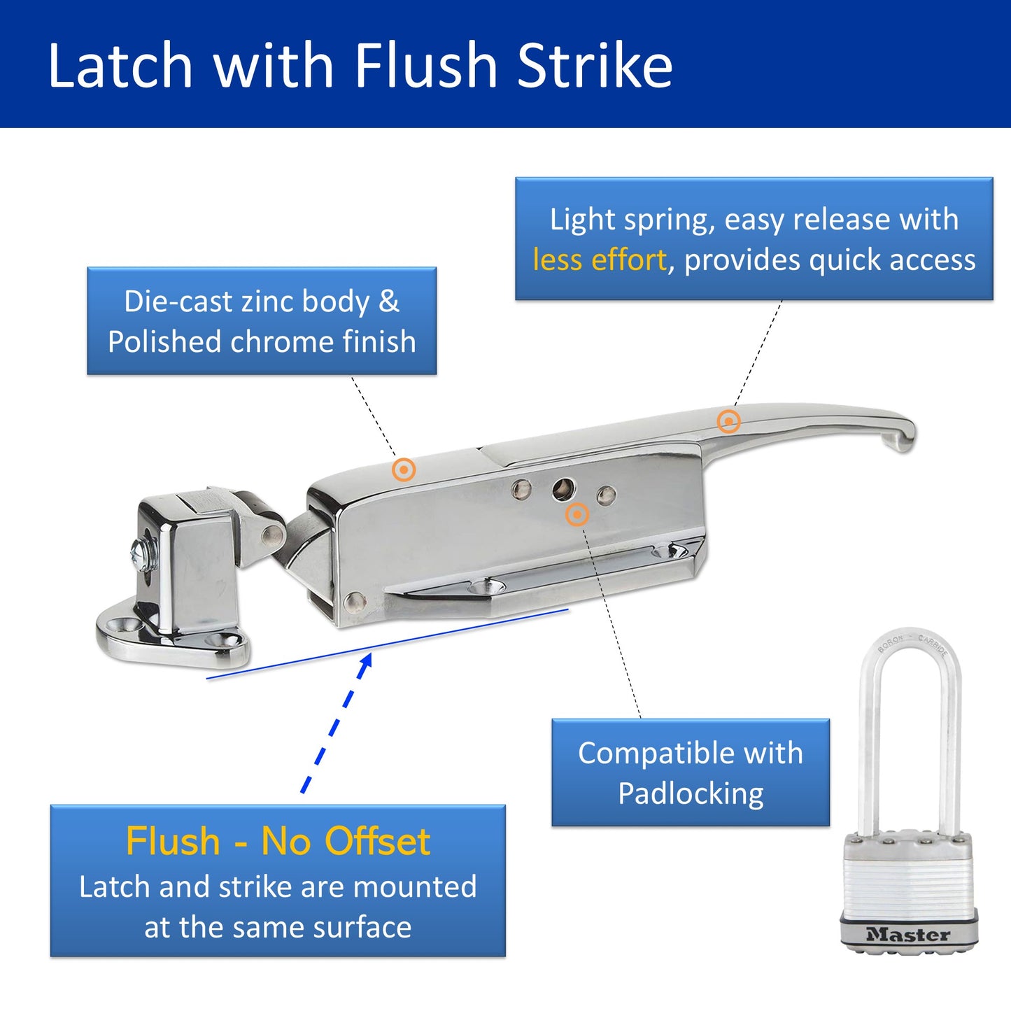 Kason 0058 Chrome Finish Latch with Strike Flush Diagram