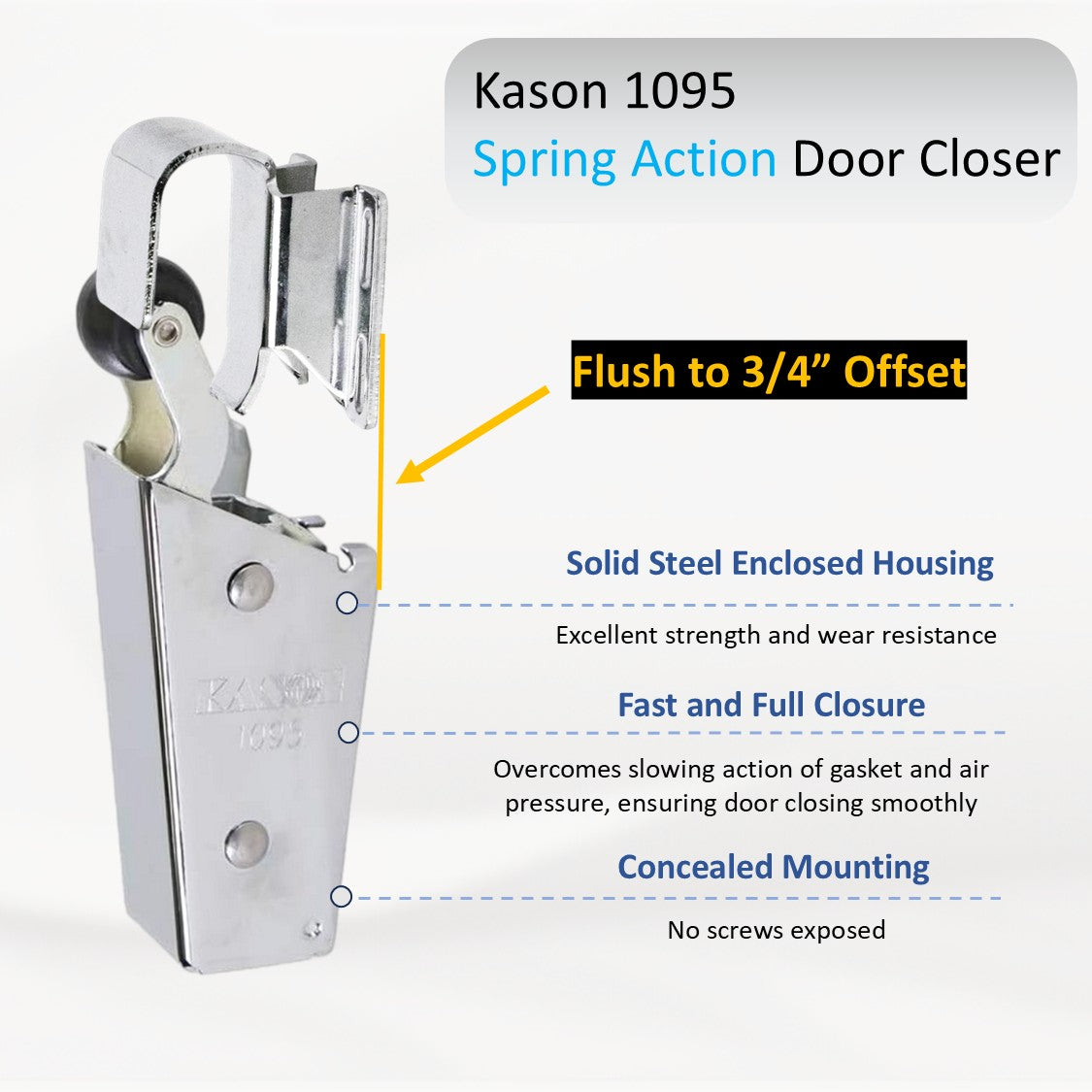 Kason 1095 Spring Action Door Closer, Spring Action Flush to 3/4" Offset