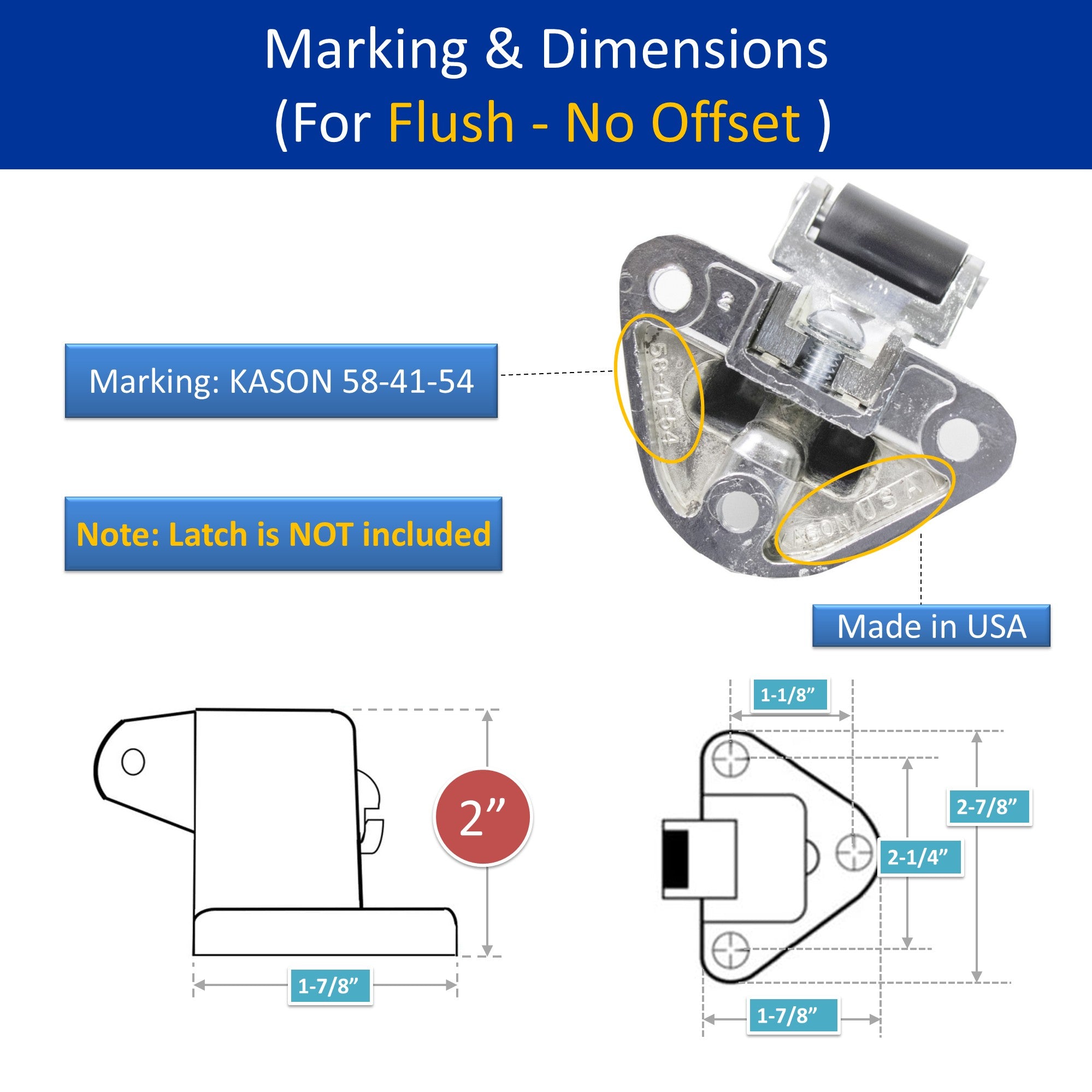 Kason 0058 Series Roller Strike A Offset Flush Marking & Dimensions