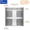 Awoco 36" Outdoor BBQ Vent Hood 18" High Type 304 Stainless Steel, 4 Speeds 1000 CFM, Adjustable LED Lights, 8” Round Top Vent
