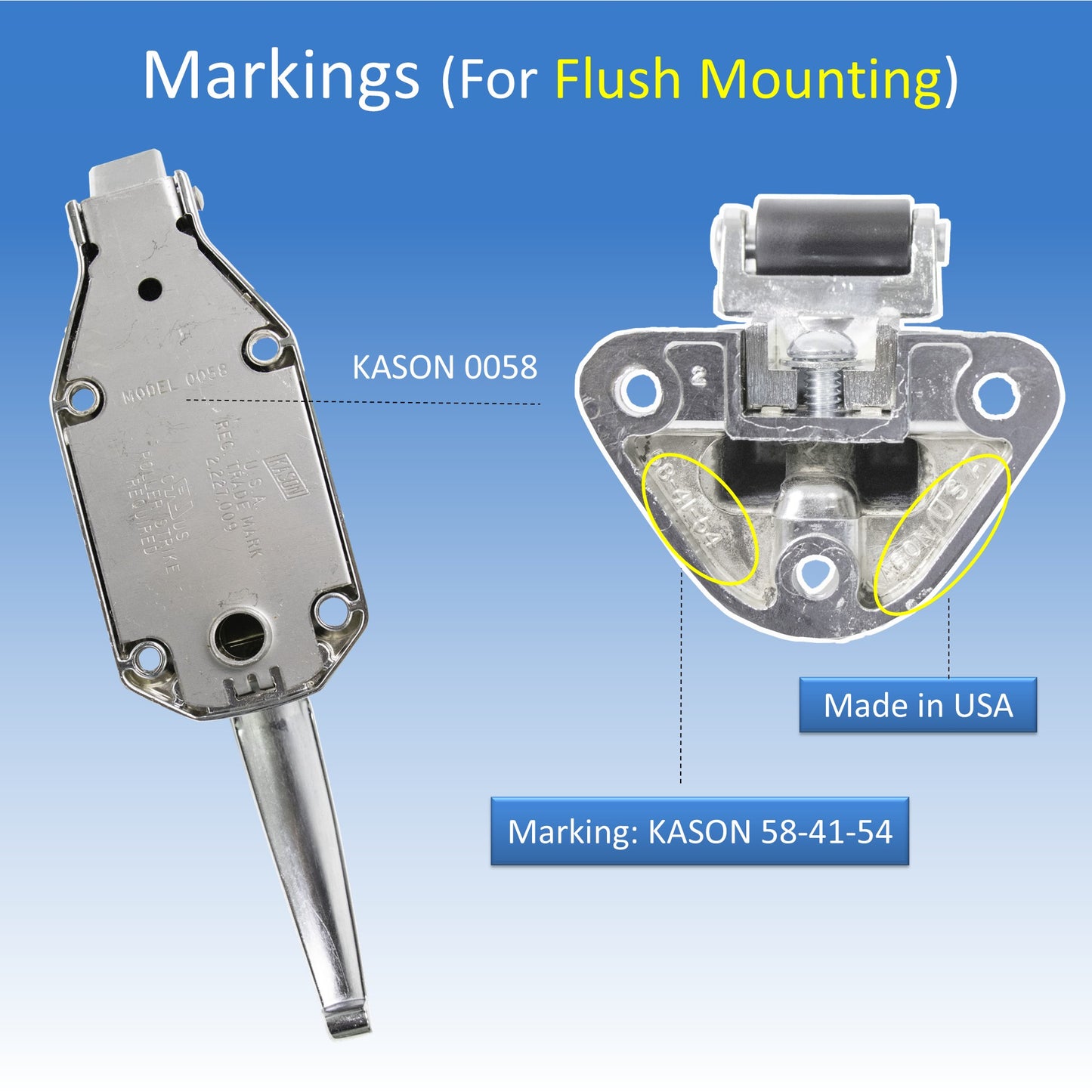 Kason 0058 Chrome Finish Latch with Strike Flush Markings