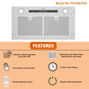 Awoco RH-BQ-R 14-1/2”D Built-in/Insert Stainless Steel Range Hood, 4-Speed, 650 CFM, LED Lights, Baffle Filters for Wood Hood