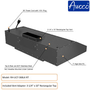 Awoco 36 inch Black Stainless Steel 3-1/4 x 10 inch Rectangular top vent under cabinet range hood with 8 inch top vent